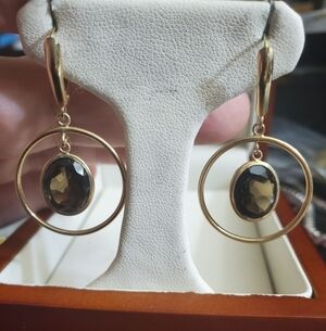 Solid 14k yellow gold smoky quartz earrings! Genuine slight oval cut smoky quart